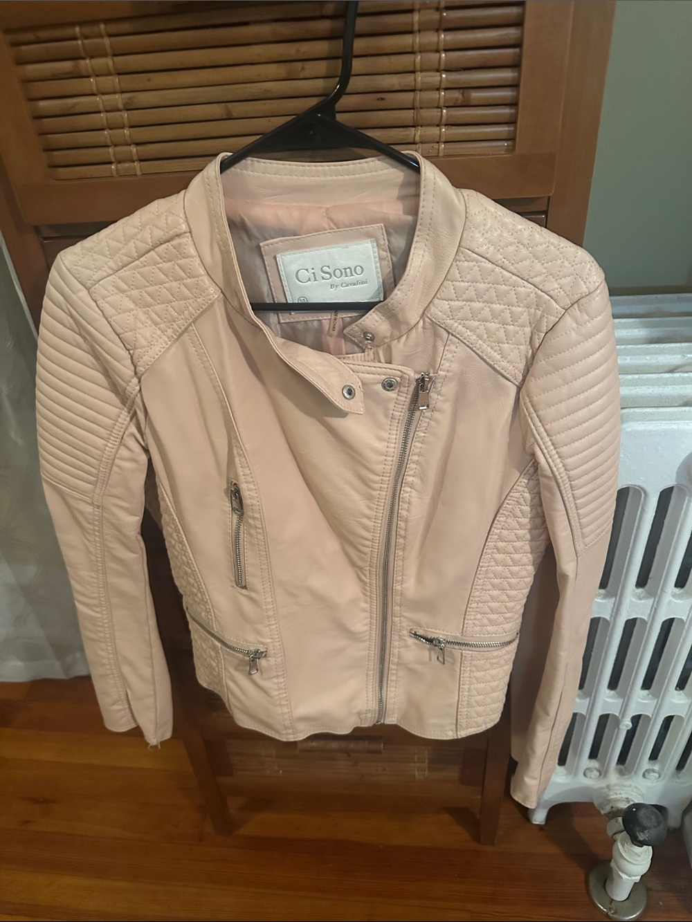 Ci Sono Pale Blush Quilted Faux Leather Jacket